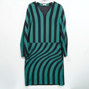 Dries Van Noten Warped Stripe Knit Midi Dress Green Black EU 42 Made in Italy